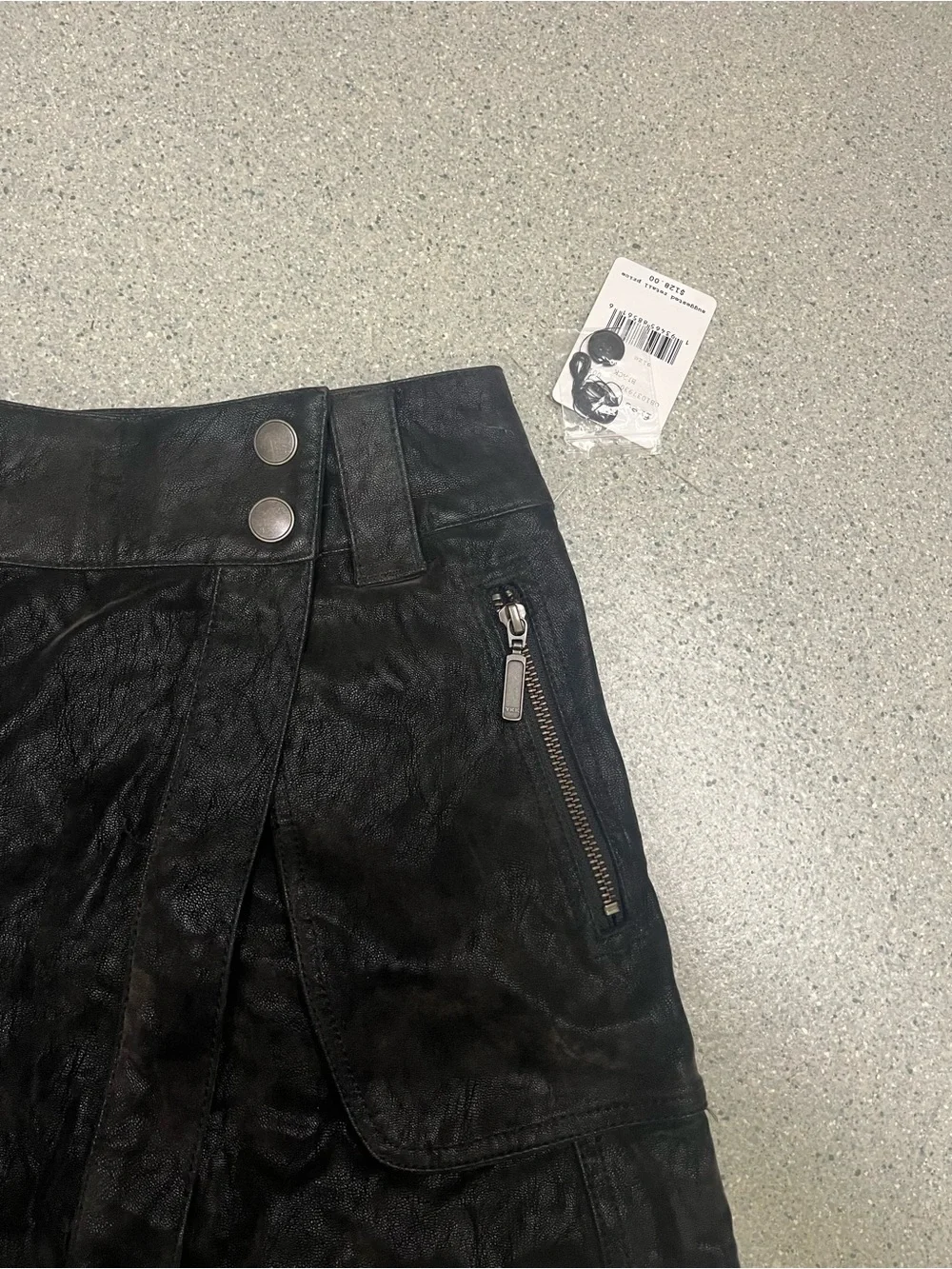 Free People Carson Black Leather Utility Wrap Mini Skirt NWT Size 0